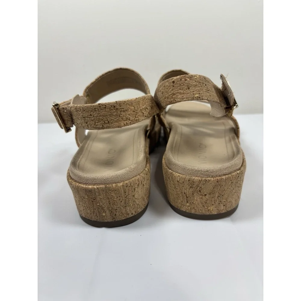 Vionic Womens 8.5 Louise Cork Raffia Leather Ankle Strap Platform Sandals Festiv